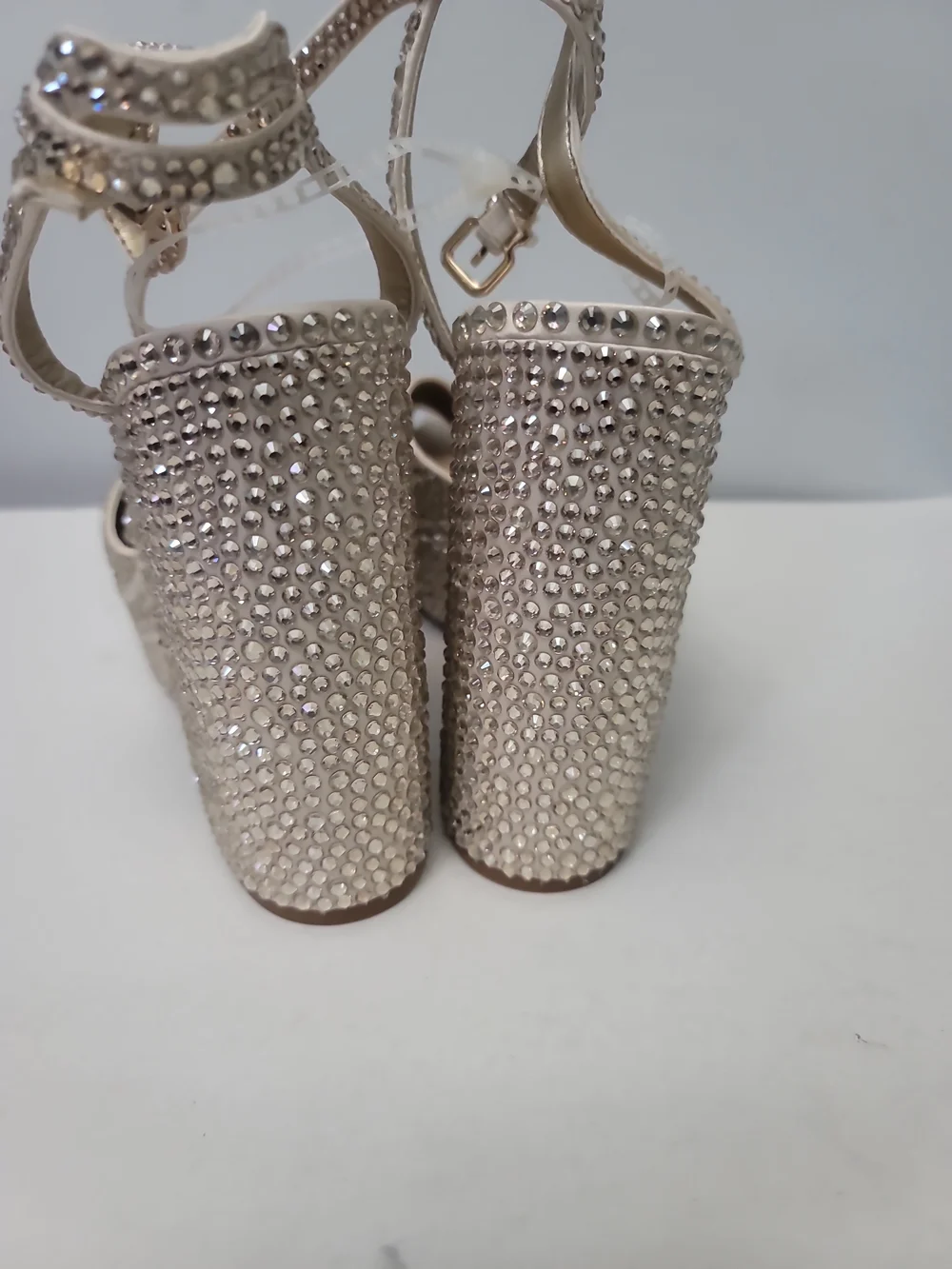 Gianni Kemara Three Sand  Gold Platform Embellished Slingback Heels
